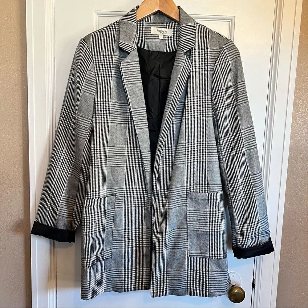 Charlotte Russe black & Grey plaid blazer jacket Medium